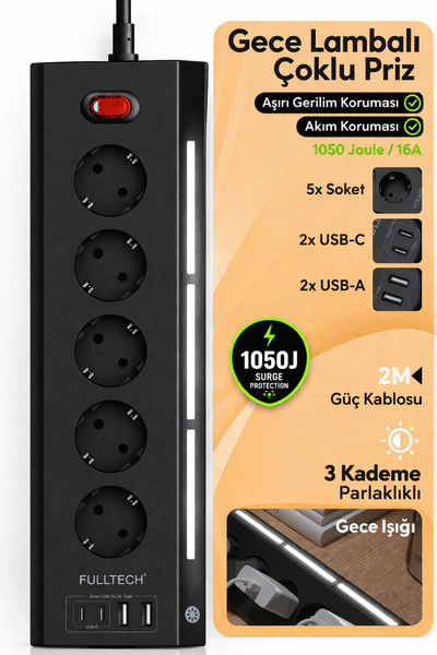 Blackbird Game Center Fulltech Ftr-26 5Li Akım Korumalı Priz 2 USB-A, 2 USB-C...