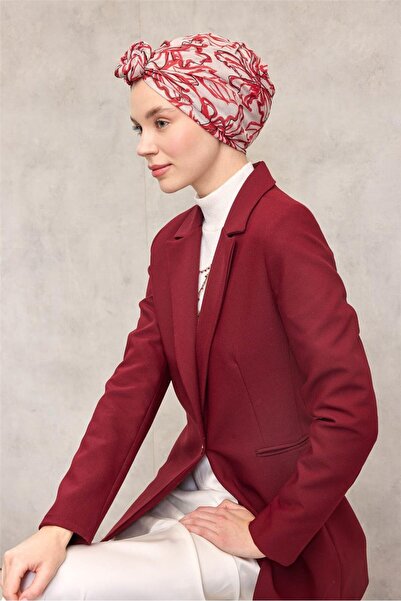 Silk Home Βαμβακερό πολυεστερικό κασκόλ σε κρεμ-κόκκινο με μαύρο σχέδιο, απαλ...