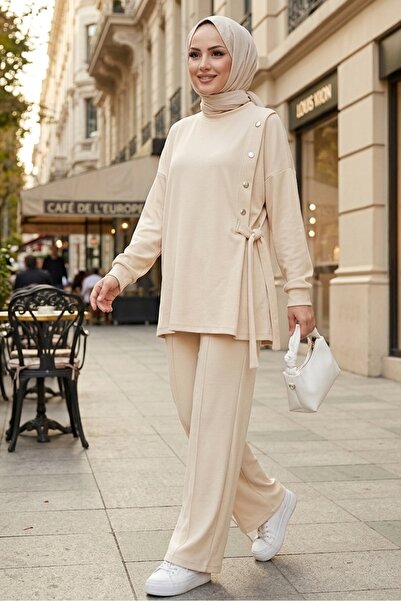 Bestenur Σετ δύο τεμαχίων με κουμπωτά λεπτομέρειες 1624 - Μπεζ