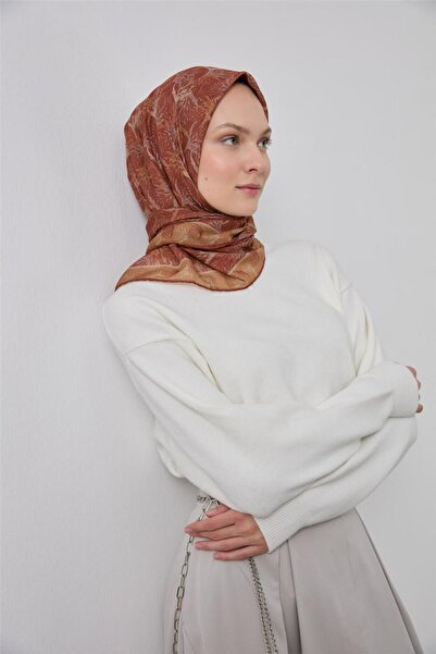 Silk Home Μαλακό κασκόλ από βαμβακερό πολυεστέρα Σχέδιο φύλλων σε καφέ σοκολά...