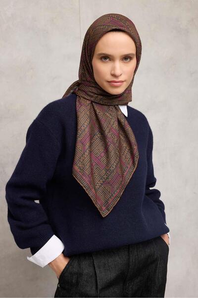 Silk Home Μαλακό κασκόλ από βαμβάκι και πολυεστέρα, ανθρακί, με γεωμετρικό σχ...