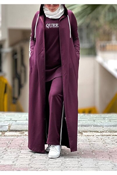 moda4b Tesettür kadın takim 3 parça  , iki iplik kumas n-05115 _ mor