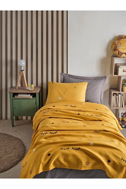 Eponj Home Baskılı Pike Takımı Tek Kişilik Dide Sarı