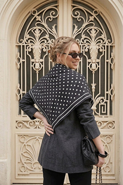tarzınısec Siyah Beyaz Puantiye Model Fular Bandana Şal Estascarf 70x70 Cm