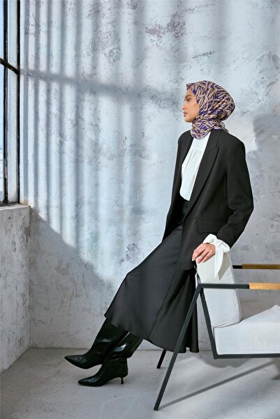 Silk Home Μαλακό βαμβακερό κασκόλ Μωβ κίτρινο κρεμ με γεωμετρικό σχέδιο ελαφρ...