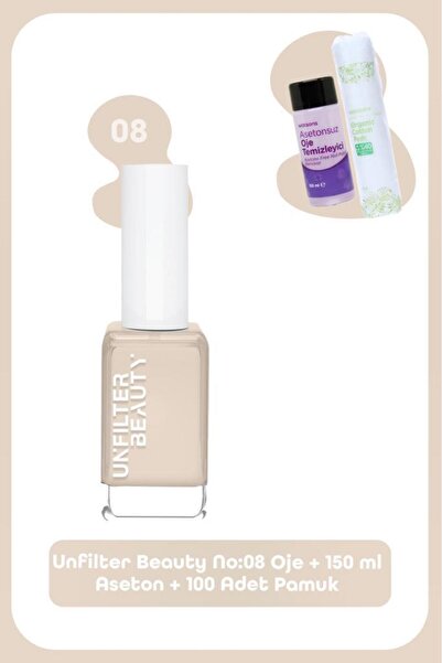 Unfilter Beauty No:08 Oje + 150 Ml Aseton + 100 Adet Pamuk