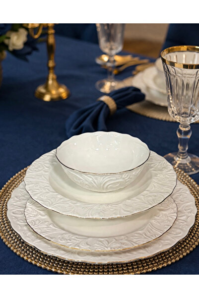 DOWRY STİL Ebru 24 Parça Yemek Takımı Kendinden Desenli
