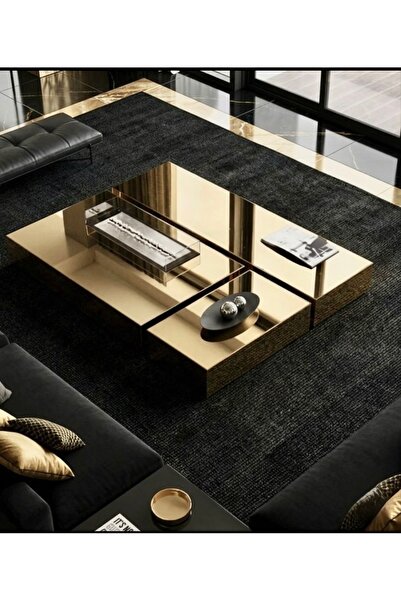 LUXURY VİLLA LUXURY KOMPLE GOLD AYNALI DEKORATIF ORTA SEHPA 100x130 YÜKSEKLIK...