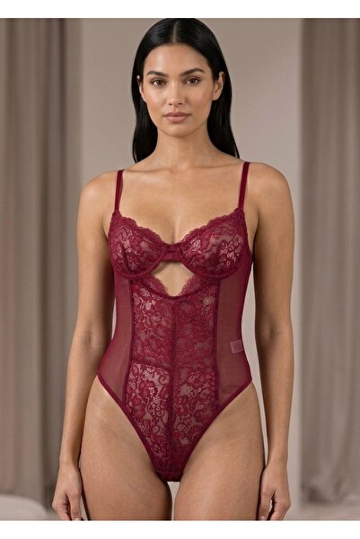 WİNDANGEL BORDO DANTELLİ BALENLİ BODYSUİT