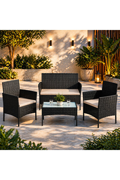 SONGMICS Σετ επίπλων κήπου 4 θέσεων, καναπές, 2 καρέκλες και τραπέζι με γυάλι...