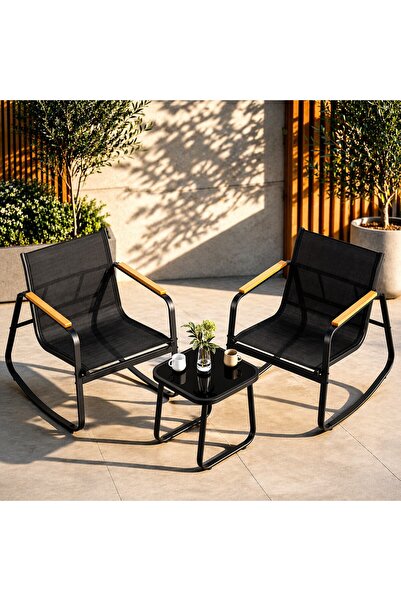 SONGMICS Σετ επίπλων κήπου με 2 κουνιστές καρέκλες και τραπέζι, μεταλλικός σκ...