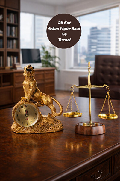 CHANCE GİFT Dekoratif Premium Ofis Masa Aksesuarı Şık Set Altın Renk Aslan Sa...