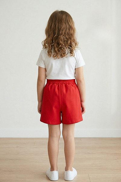 Z B Bebe 23 April Red Ruffled Button Detailed Girl's Shorts Skirt (Age 5-16)