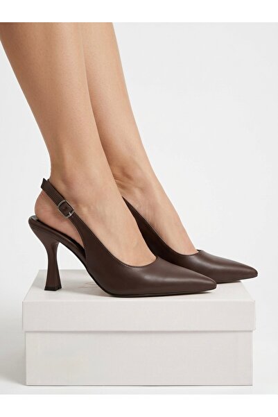 Lölük Moda Γυναικεία καφέ δερμάτινα ματ παπούτσια με αγκράφα και μυτερή μύτη,...