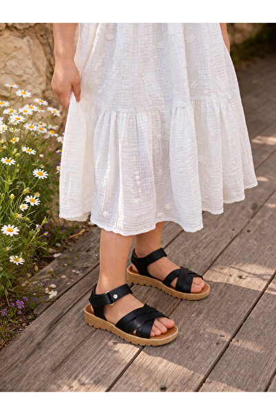 ALTUNTAŞ Κοριτσίστικα άνετα καλοκαιρινά σανδάλια με Velcro, μαύρα