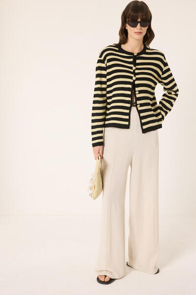 Touché Privé Krátký proužkovaný kardigan se zlatým zapínáním