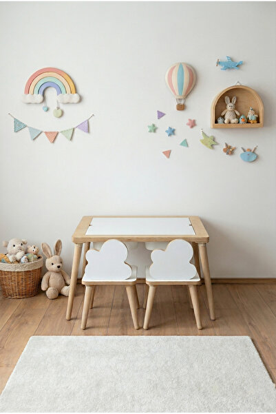 POFİTTO Ağaç Ahşap Çocuk Masası-Yaz sil Yüzey Çocuk Masası-Aktivite-Çocuk Mas...