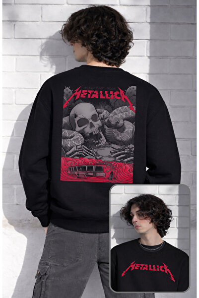 Fuddy Moda Hanorac unisex Metallica cu imprimeu șarpe pe spate, fără glugă, h...