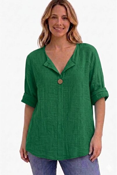 AYASOFYA OTANTIK Γυναικεία ιταλική μπλούζα με λεπτομέρεια με κουμπιά, μανίκι ...