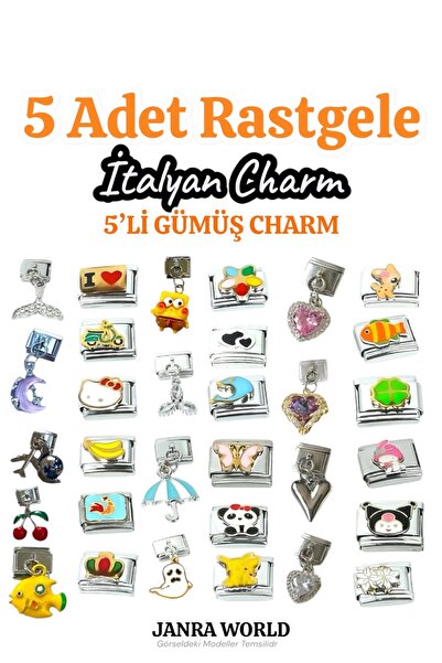 JANRA WORLD 5 Pieces Random Steel Italian Charm 9mm Italian Charm Bracelet Compatible - Hanging & Non-Hanging