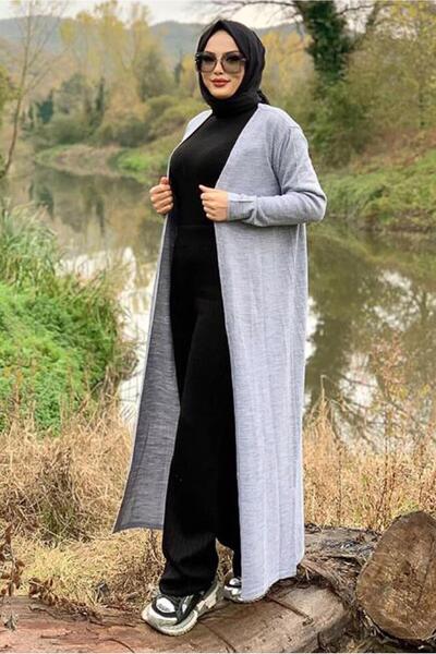 TRENDTESETTÜR KADIN GRİ UZUN TRİKO HIRKA 02271