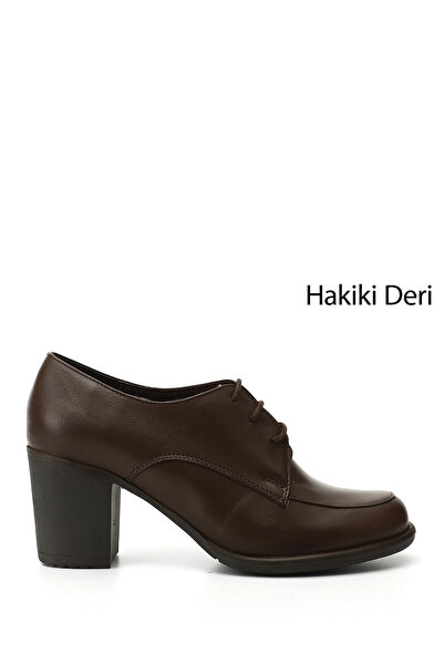 GÖNDERİ(R) Kadın Kahve Antik Bağcıklı Orta Kalın Topuklu Hakiki Deri Oxford A...