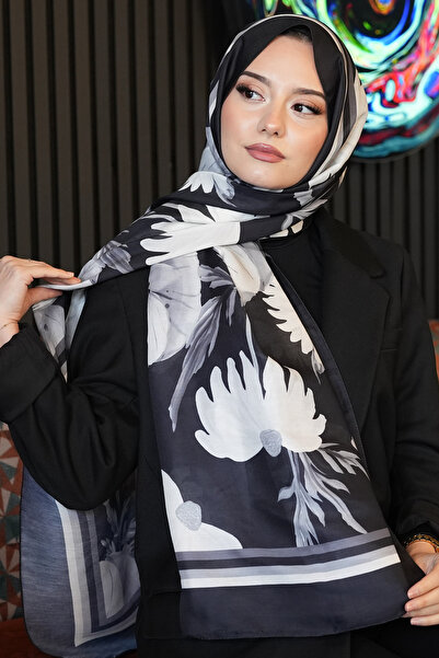 AFVENTE Șal negru din bumbac moale cu model Gelincik