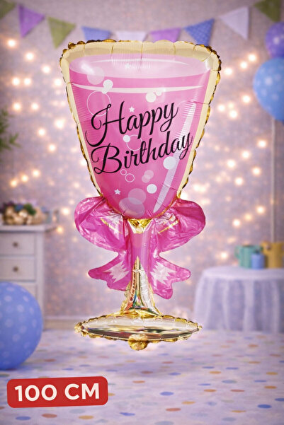 Baloncu Nene Happy Birthday Yazılı Pembe Kadeh Folyo Balon 1 Metre Doğum Günü...