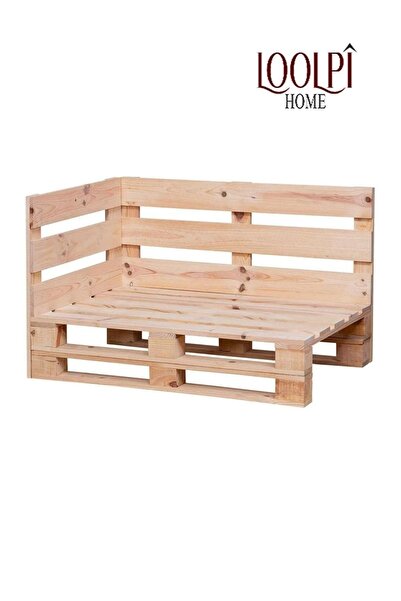 Loolpi Home Palet Koltuk Tekli Köşe Sırt Destekli Doğal Ahşap Bahçe ve Balkon...