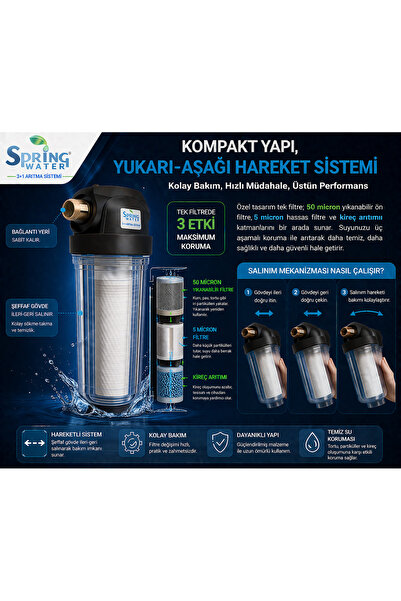 Spring Water Tesisat Tipi Su Arıtma Sistemi Tekli 3in 1
