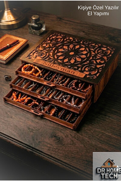 OBLİVİON Kişiye Özel Ahşap Tesbih Kutusu Çekmecesi 3 Katlı Çekmeceli–Erkek He...