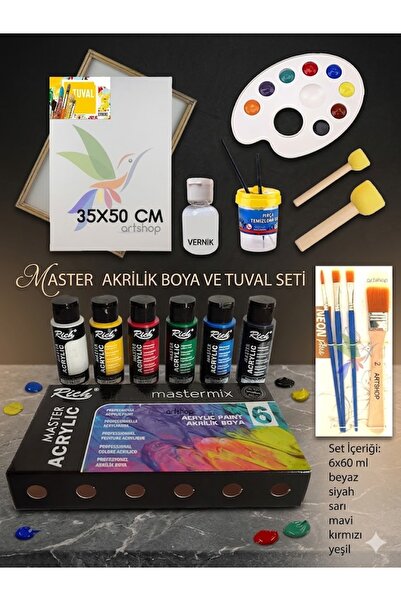 Artshop Rich 6x60 ml Ana Renk Akrilik Boya, 35x50 cm Tuval 2 numara Zemin Fır...