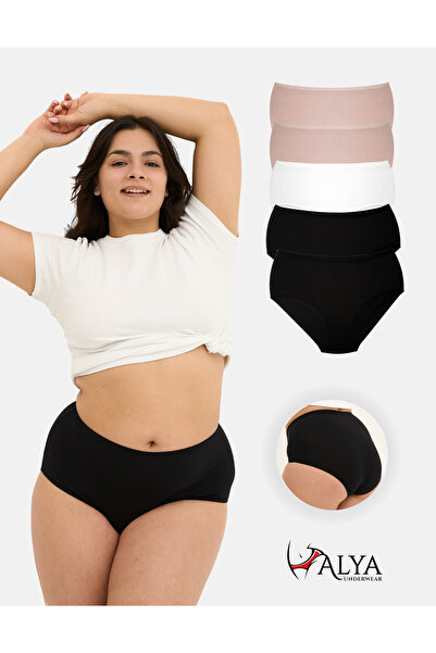 ALYA UNDERWEAR Γυναικεία εσώρουχα Battal 5 Pack, Ψηλόμεση - 2 τμχ Μαύρο, 1 τμ...