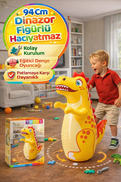 Open Toys Dinazor Hacıyatmaz Şişme Oyuncak 94 cm Kumsuz Devrilmez Denge Oyunc...