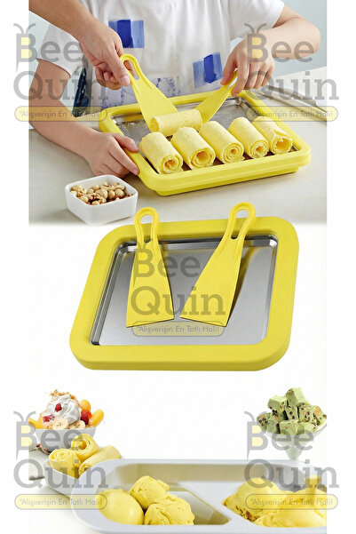 BeeQuin Sarı Dondurma Yapma Hazırlama Tepsi Tavası Rulo Spatulalı Tepsisi Ev ...