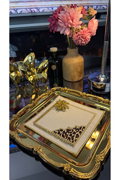 FİNESERVECO Lüks Leopar Taşlı Sunum peçetesi - Kahve Sunumu & Özel Günler İçi...