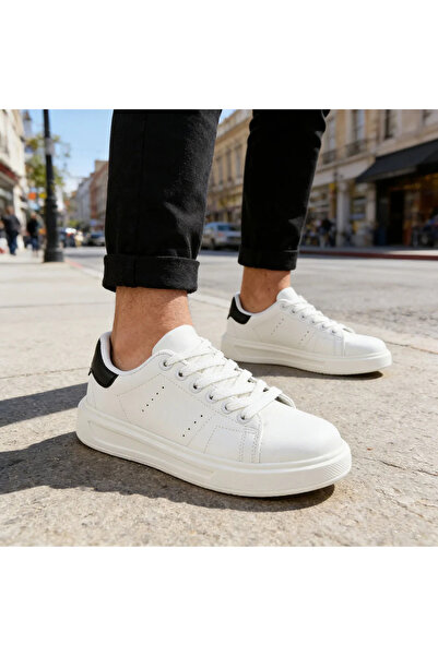 Tmall Pantofi sport bărbătești, din piele, B4072, alb cu negru