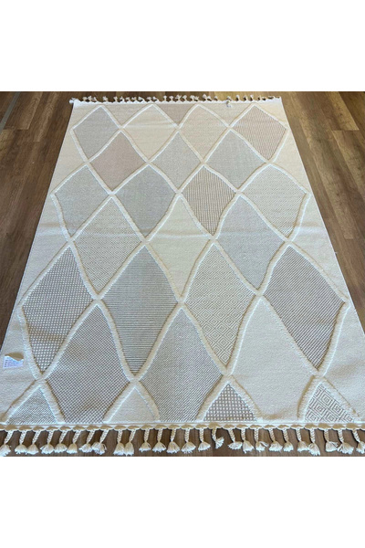 İpek Halı İpek Mekik Halı Lux 11711 White Beige Modern İskandinav Halı