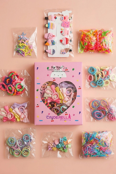 Cinderella 895 Parça Hediyelik Kutulu Kız Çocuk Toka Seti - Unicorn Fiyonk Yı...