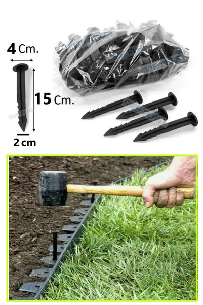 MGF PLAST MGF Çim Ayırıcı Kazığı 50 Adet Çim Ayracı Kazığı Çim Sınırlayıcı Kazığı Plastik Çivi