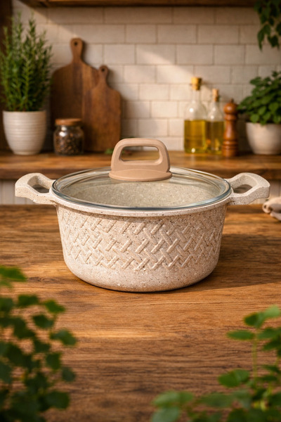 LAVONNI Obsidian 16 cm Cast Granite Deep Pot Cappucino Non-Stick