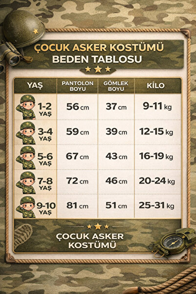 Genel Markalar Asker Çocuk Kıyafeti 9-10 Yaş
