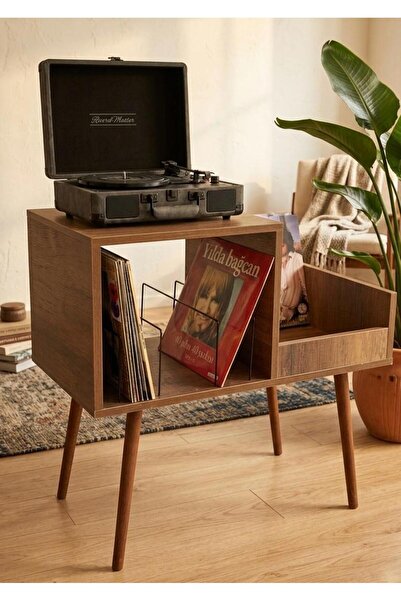 RMD SHOP Sera Plak ve Pikap Sehpası Ahşap Plaklık Gramofon Standı Çift Bölmel...