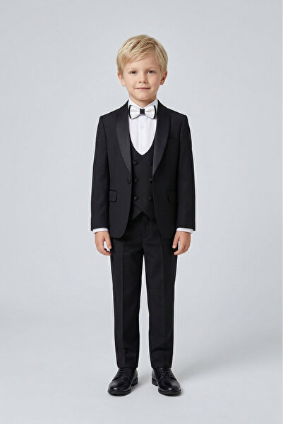 Doctor junior Κοστούμι σμόκιν για αγόρια με γιλέκο σε μαύρο χρώμα με λεπτομέρ...