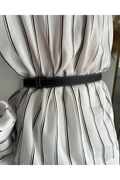 Tina Dikişli Gold Tokalı Kemer 2, 5 cm Siyah