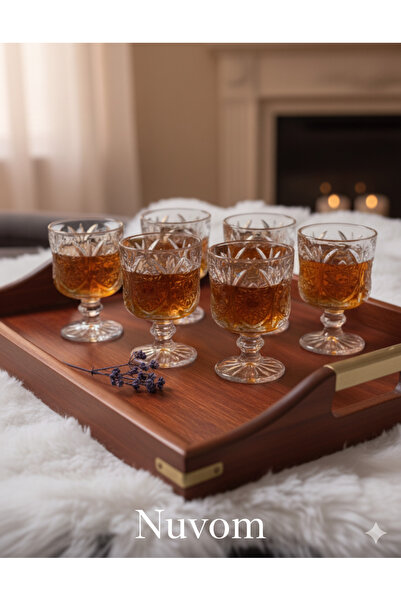 nuvom 6lı Cam Ayaklı Meşrubat Su Sunumluk Kahve Yanı Bardağı