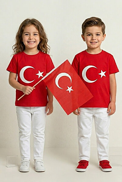 Z B Bebe 23 Nisan Kırmızı Ay Yıldız Baskılı Çocuk Tişört (7-16 Yaş) - Türkiye...