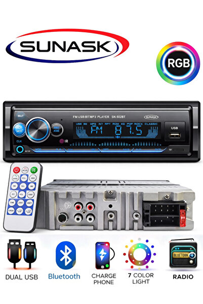 SUNASK P.125 Çift Usb Girişli Bluetooth Oto Teyp Araba Teybi Radyo Usb Sd Aux...