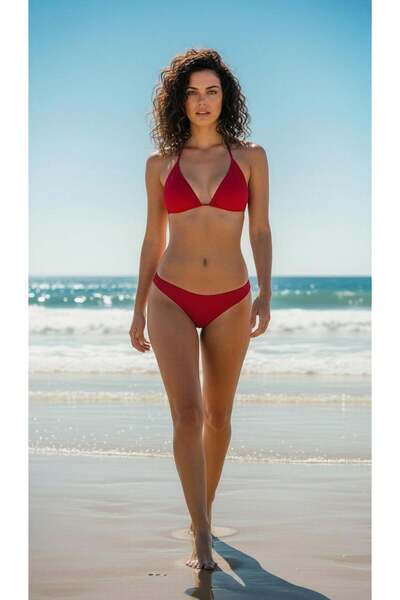 AQUELLA Dokulu Üçgen Bikini Takımı Kırmızı 210-1481