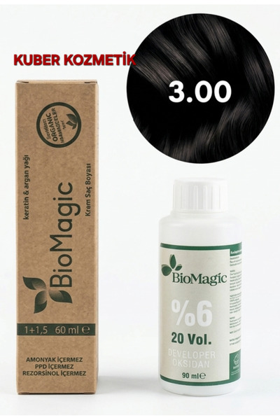 BIOMAGIC 3.00 Koyu Kahve Organik İçerikli Amonyaksız Kalıcı Saç Boyası +Oksidan